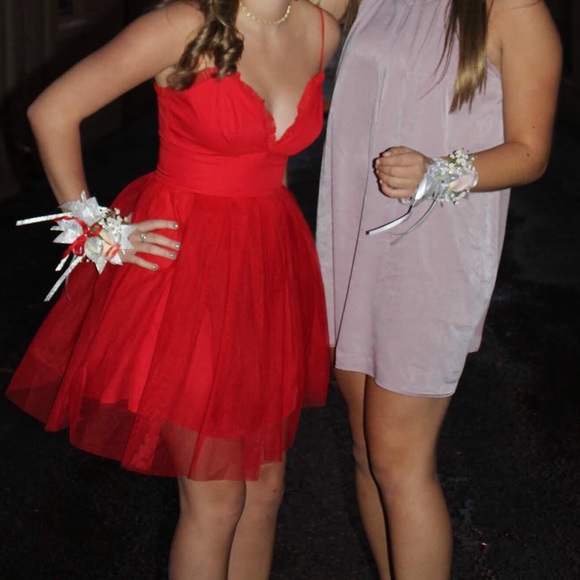 Red Cami Ruffle Mesh Mini Dress - Picture 6 of 7